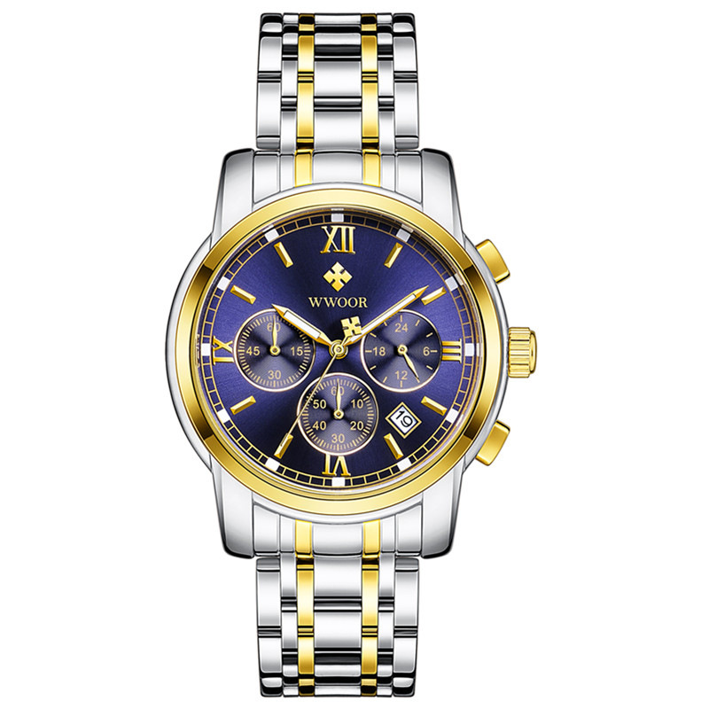 WWOOR Holding Love nuevos hombres de negocios 6-PIN reloj de cuarzo calendario impermeable reloj redondo cabeza casual Bowl Watch 8864
