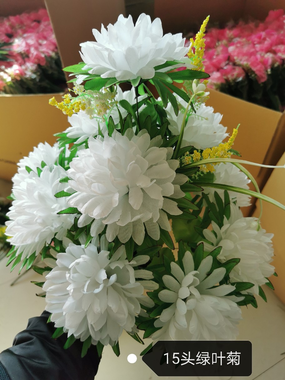 15 flores de crisantemo en maceta de flores de seda Qingming flores de flores eternas