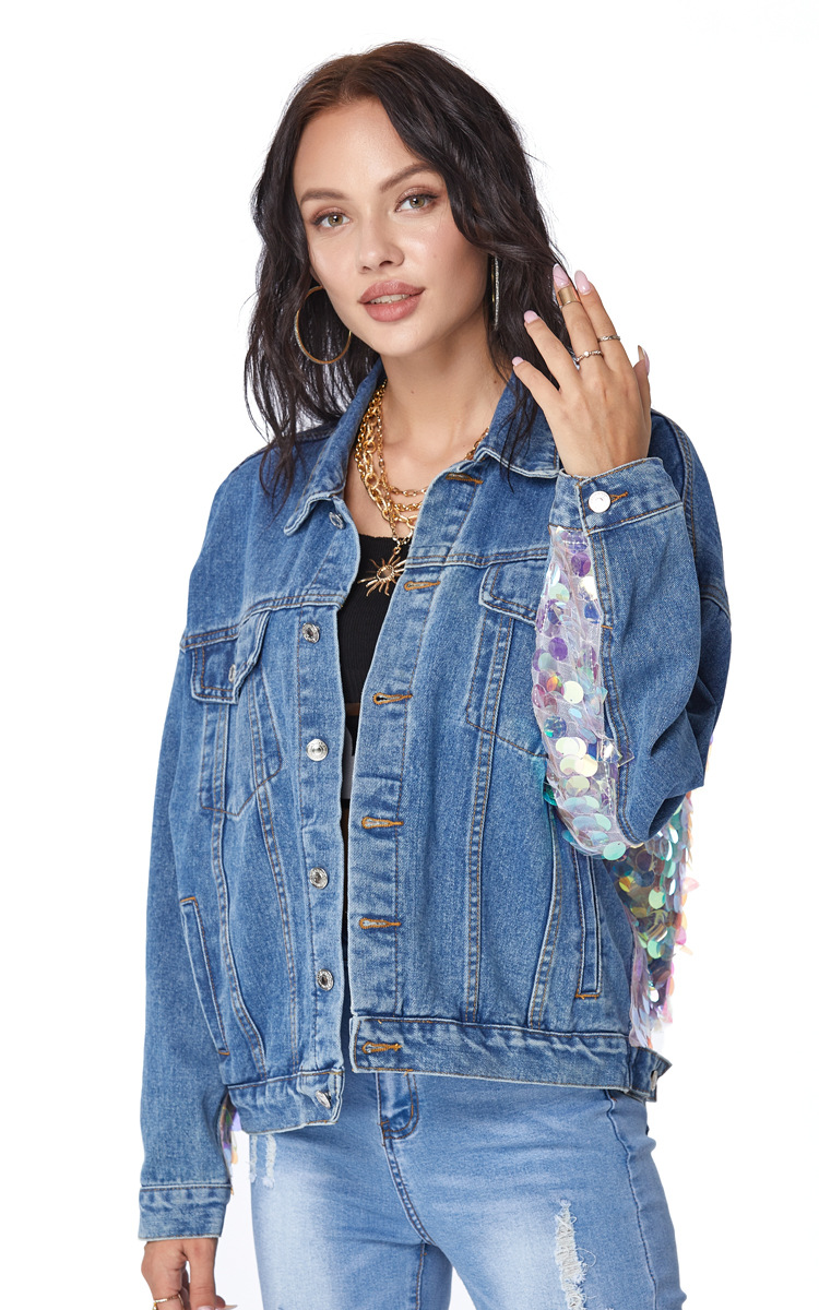 plus size sequin denim jacket   NSSY9488