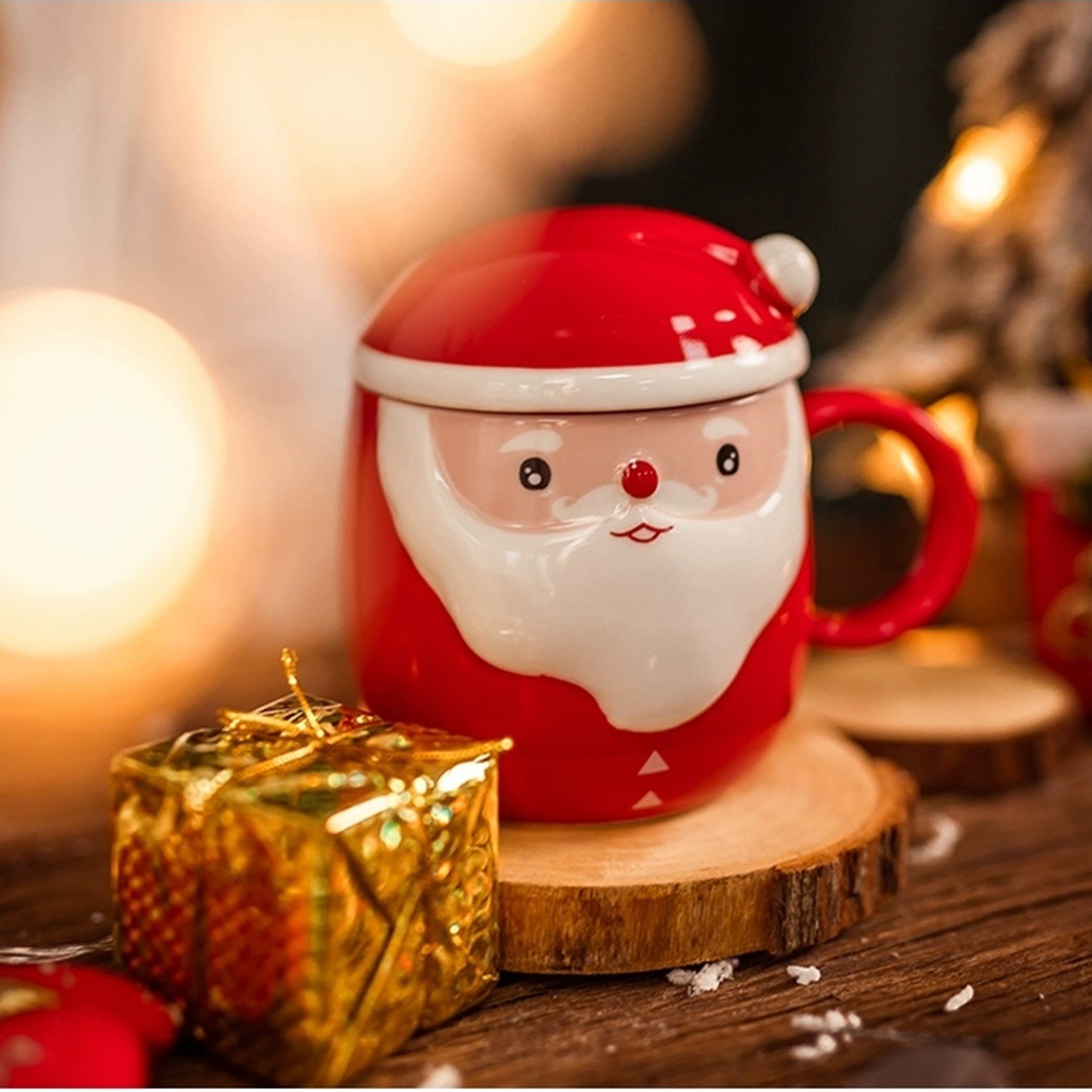 Personalidad creativa Santa Claus taza con tapa regalo Taza de agua de cerámica Linda forma de dibujos animados Oficina Taza de agua