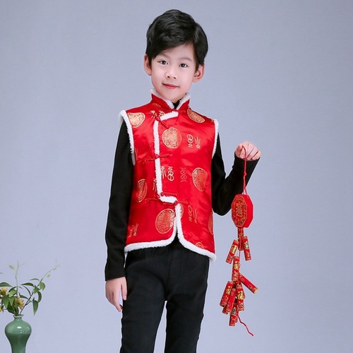 儿童唐装马甲中国风男童中式棉背心冬装元旦演出服喜庆拜年服女童
