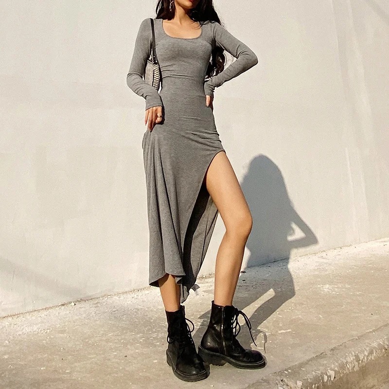 autumn and winter side slit long dress NSAC13955