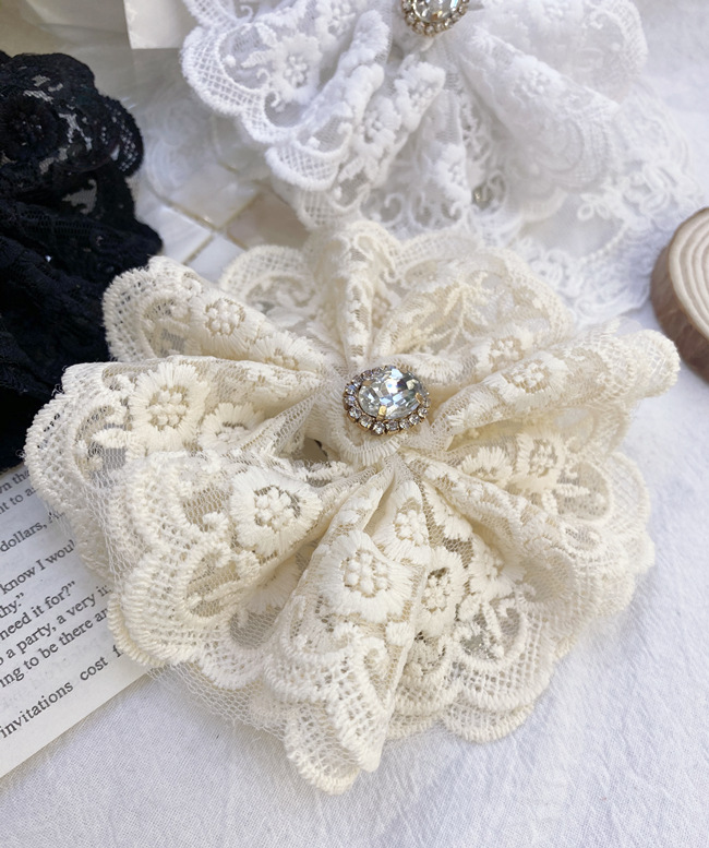 Japan And South Korea Lace Rhinestone Big Bow Hairpin Fashion Hairpin Word Spring Clip Wholesale Nihaojewelry display picture 8