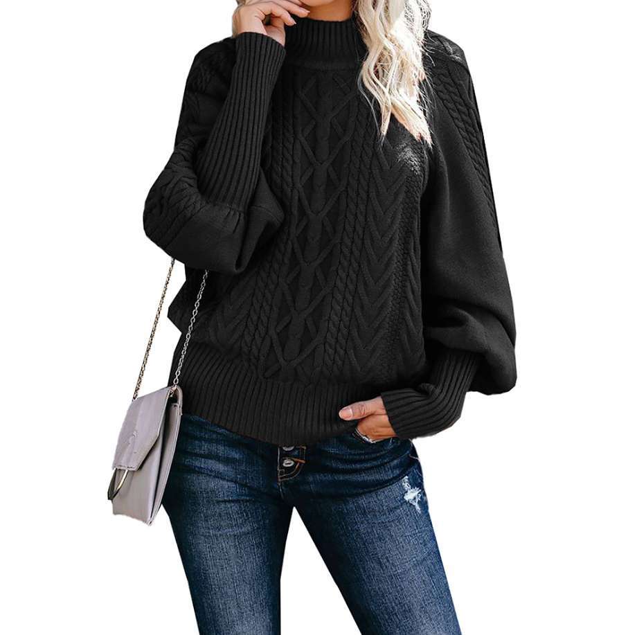 women s solid color lantern sleeve half turtleneck fashion British loose pullover sweater NSYH7104