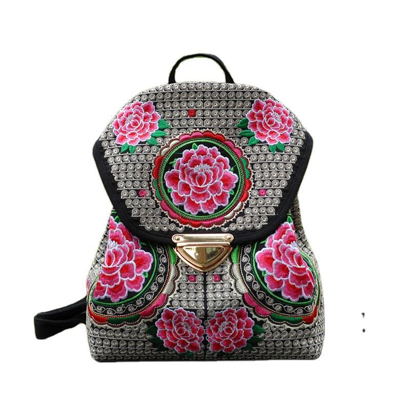 2023 nueva bolsa de bordado sombrero mochila de las mujeres ligero Mochila pequeña bolsa de bordado de estilo étnico de Yunnan