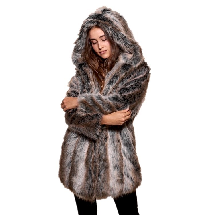 Ropa de mujer abrigo de piel moda mujer abrigo de piel con capucha modelo pareja_voghion.com