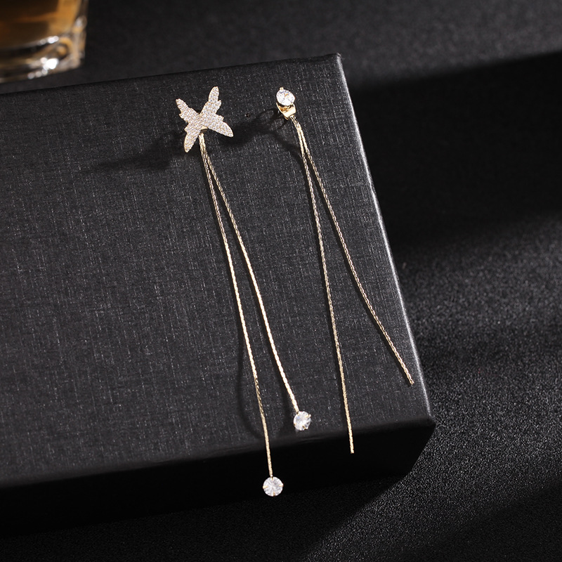 New Wave Korean Earrings Fashion Copper Asymmetric Butterfly Tassel Earrings Wholesale Nihaojewelry display picture 7