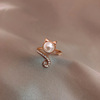 Tide, fashionable retro ring from pearl, simple and elegant design, on index finger