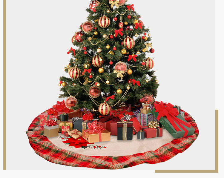 Creative Big Red Flower Linen Tree Skirt Hot-selling Lattice Christmas Tree display picture 7