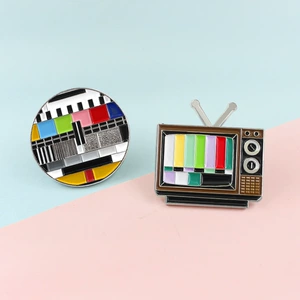 European and American Jewelry Classic Old-Fashioned Tv Brooch Without Signal Rainbow Colored Tv Screen Shape Enamel Brooch