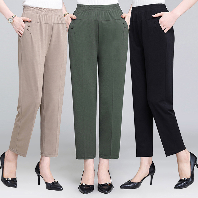 New mother pants summer thin section middle-aged casual nine pants loose straight high waist tight waist women's pants