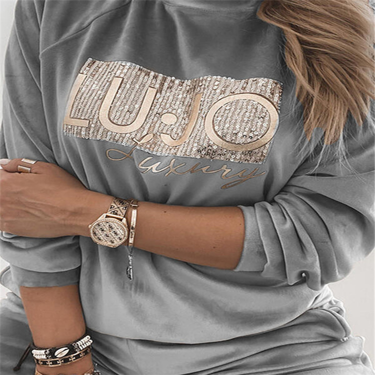 Women's Hoodies Sets Long Sleeve Sequins Printing Casual Solid Color display picture 7
