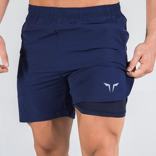 Men's Summer Thin Double-layer Cross-border Foreign Trade Fitness Shorts with Fake Two-Piece Lining Quick-drying Breathable Woven Five-quarter Pants