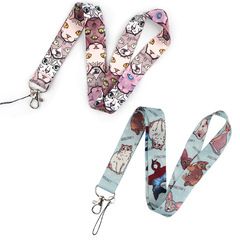 可愛貓咪卡通手機掛繩證件卡鑰匙鏈掛繩手機吊牌掛脖滌綸織帶掛繩