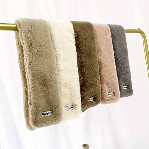 ins Korean version of rex rabbit fur scarf for women, autumn and winter imitation fur versatile internet celebrity plush scarf plush small neck cover