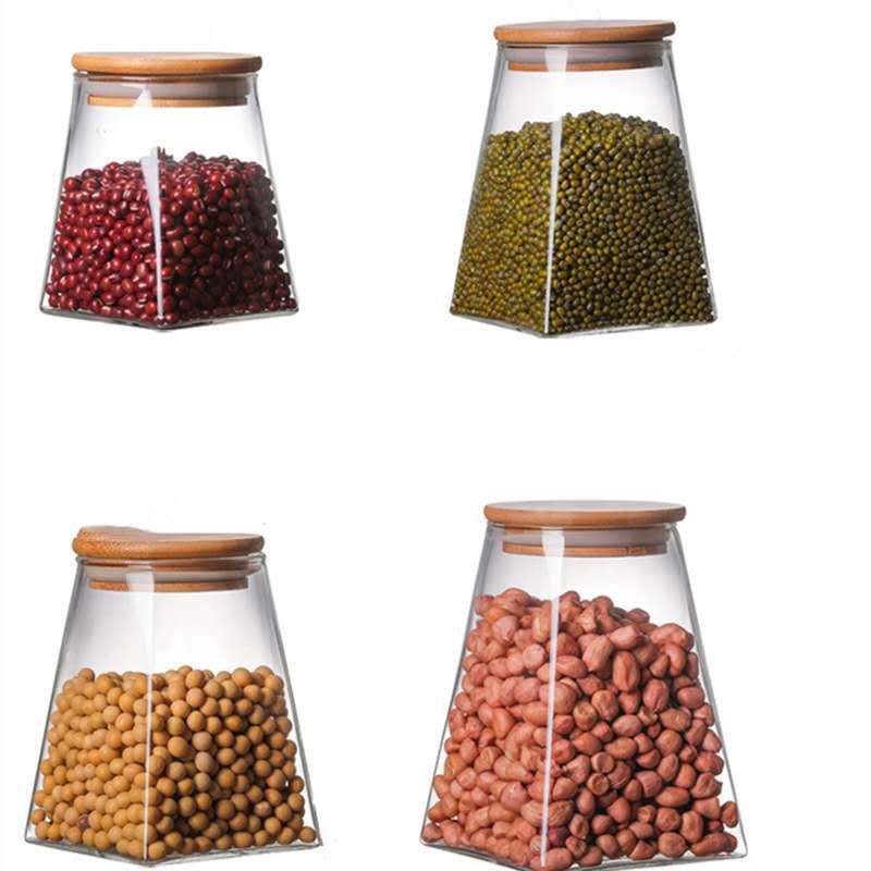 Tarro de almacenamiento cuadrado de vidrio de gran capacidad tubo de vidrio de borosilicato cuadrado grano