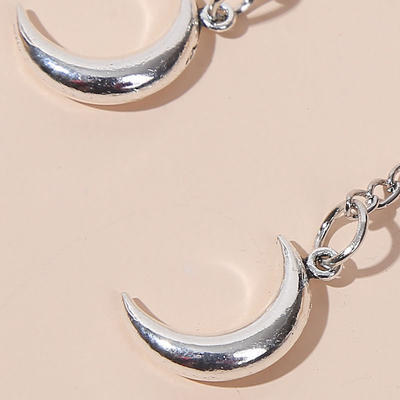 Simple Long Silver Chain Moon Earrings display picture 6