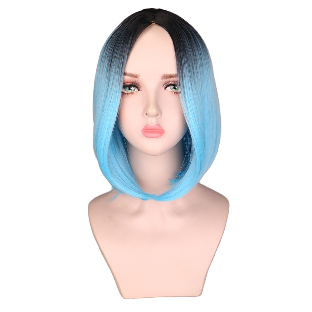 Wig European Beauty Bob Haircut Black Gradient Purple Short Hair Headgear Wig display picture 4