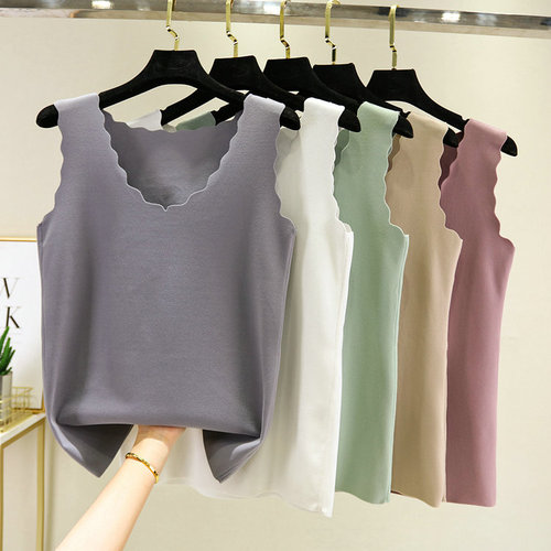 Live Streaming Cross-border New Women's  Two-Sided Fleece Petal Collar Ruffle Sleeve Slim Fit Autumn Winter Tank Top