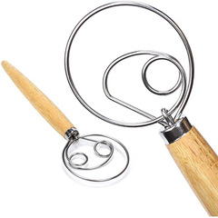Manufacturer wholesale stainless steel flour mixing oak handle egg beater single and double coil flour beater