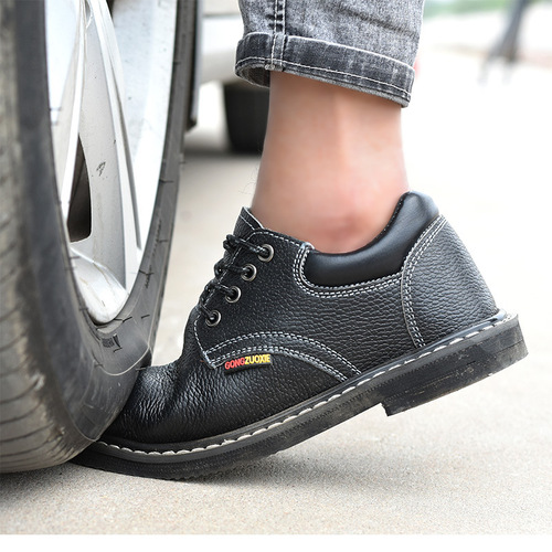 Leather safety shoes for men, anti-smashing, puncture-resistant, non-slip, wear-resistant, steel-toe, lightweight, tire-soled safety shoes, protective footwear