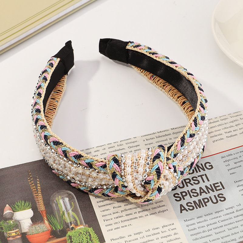 New  Braided Pearl  Multi-color Knotted Hand-woven  Headband display picture 5