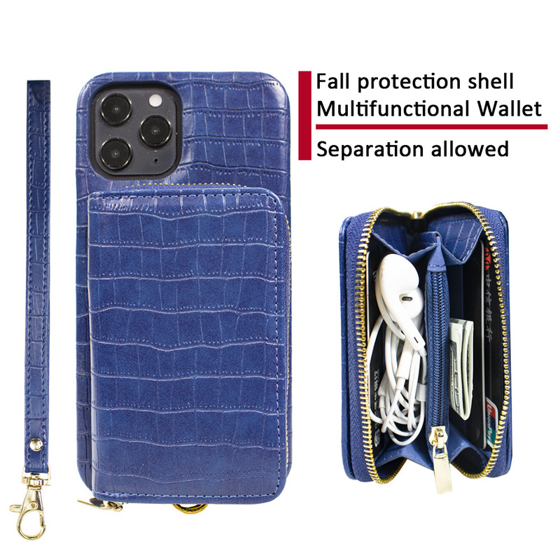 Crocodile pattern two-in-one XR split leather case for iPhone12 ProMax diagonal phone case