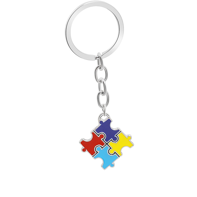 Creative Children's Puzzle Wild Four-color Puzzle Drop Oil Splicing Color Heart-shaped Cross Key Ring Pendant Wholesale Nihaojewelry display picture 4