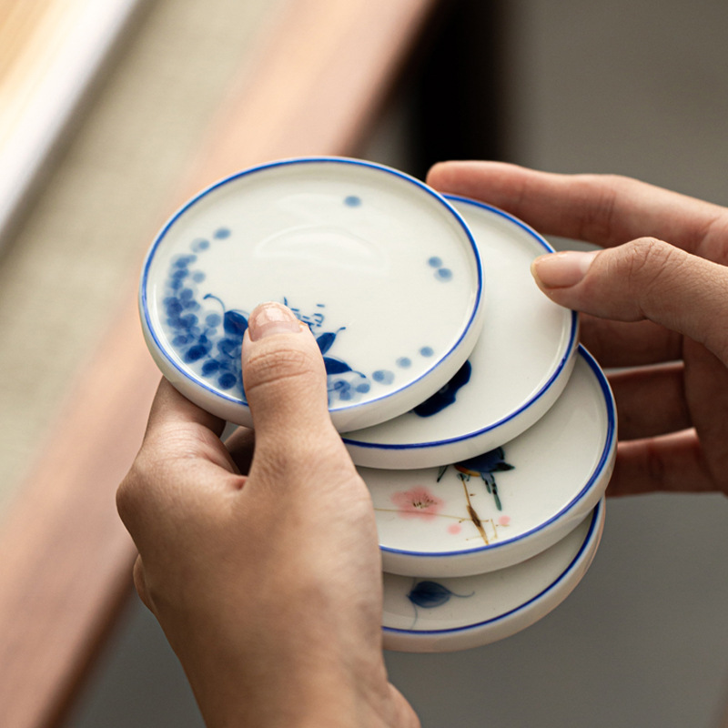 Taza de té de cerámica pintada a mano almohadilla de aislamiento creativo bandeja de té japonesa platillo taza de té estera taza de té titular de la taza de té ceremonia del té Accesorios