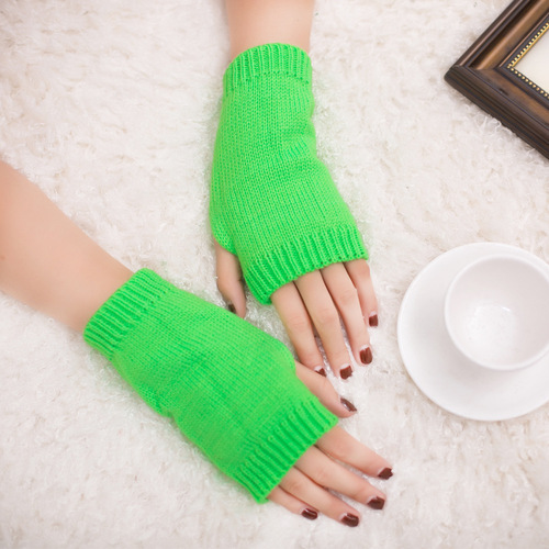 Cross-border new style thickened woolen warm gloves fluorescent color gloves candy half-finger gloves winter fingerless gloves color