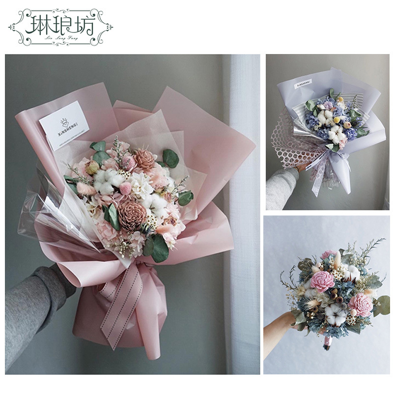 Algodón seco con varillas grandes flores cajas de regalo ramo de flores decoración gran cabeza de algodón blanco Navidad Festival de Primavera Flor eterna
