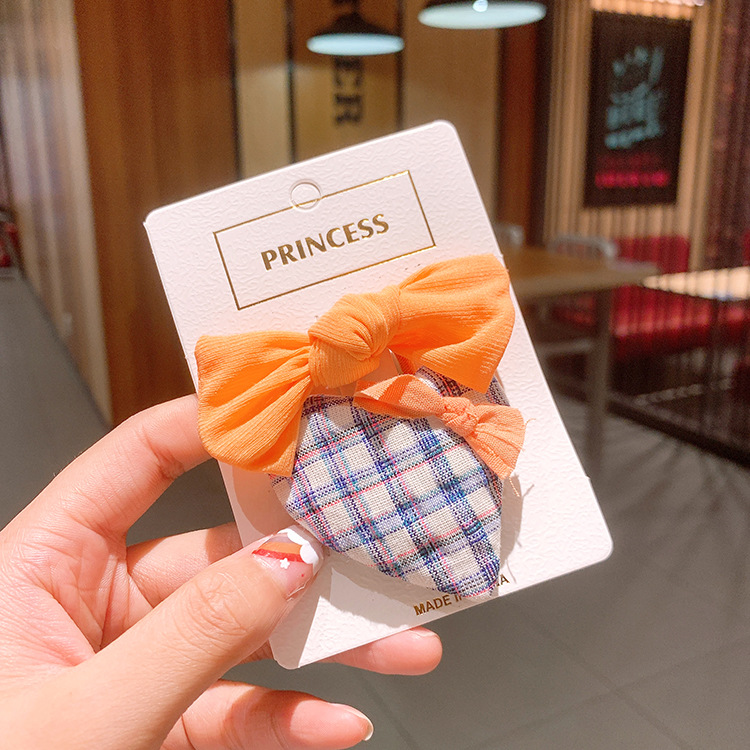 Korean Love Plaid Girls Solid Color Small Bow Children Bb Clip Rubber Band display picture 8