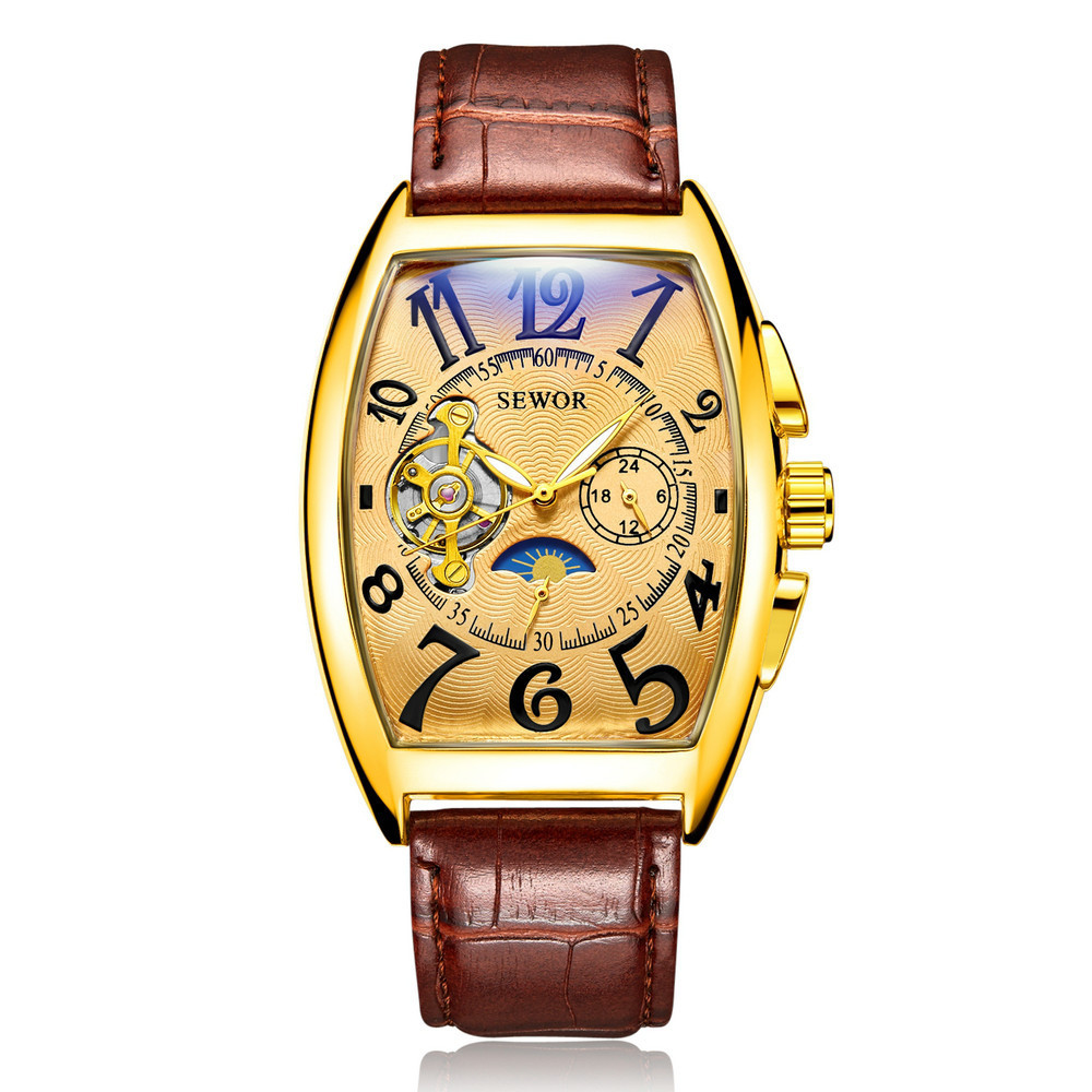 Sewor siwoqi hombres reloj mecánico automático hueco cráneo transparente cinturón inferior reloj automático