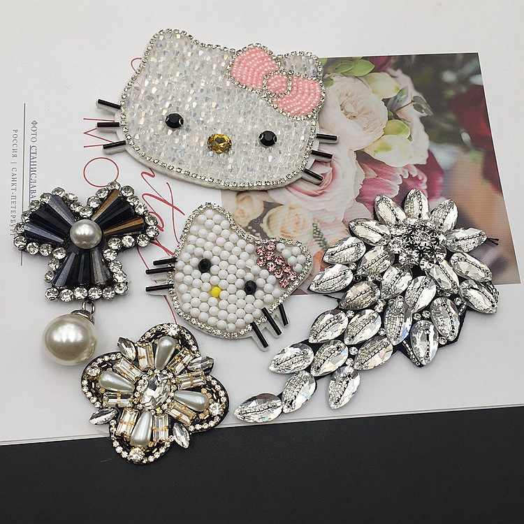 厂家现货手工钉珠布贴饰品辅料 水晶猫咪树叶钉珠服装鞋帽diy装饰