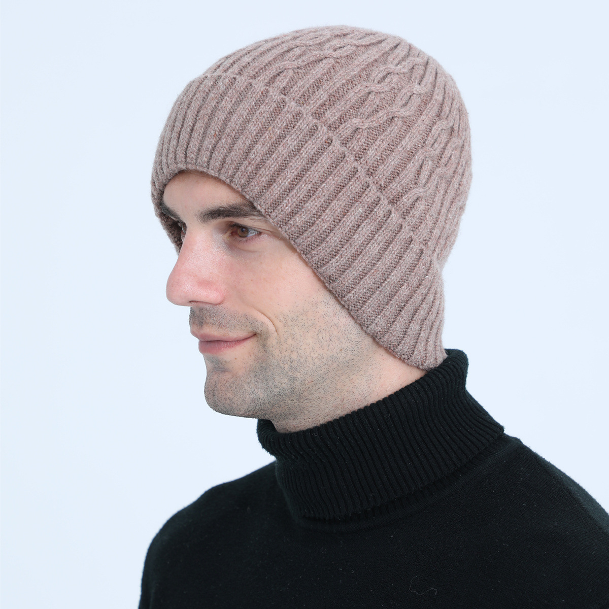 Knitted Beanie Hat For Men Warm Winter Wool Cycling Ear Cap_voghion.com