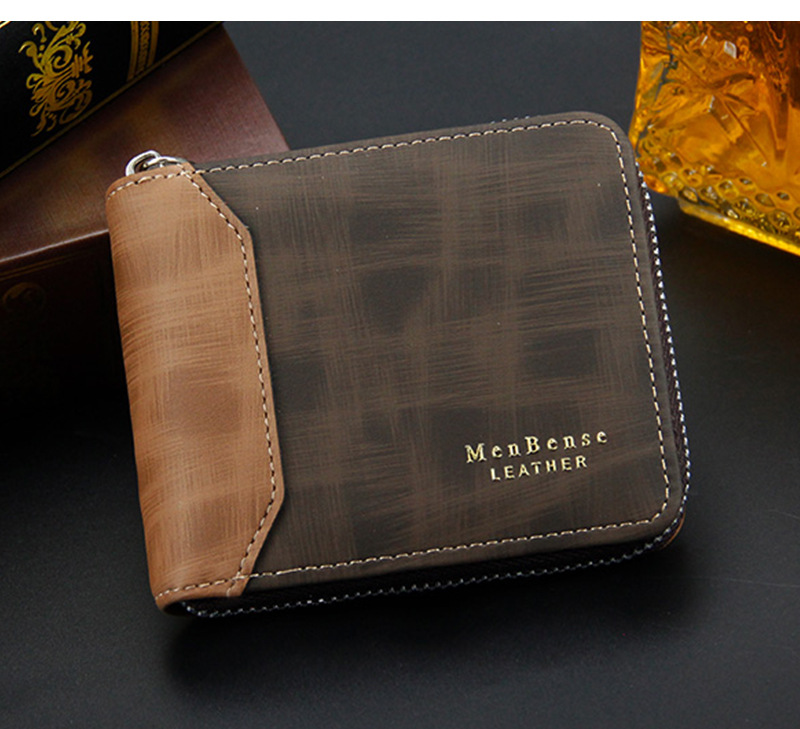 Men's Letter Color Block Pu Leather Zipper Wallets display picture 3