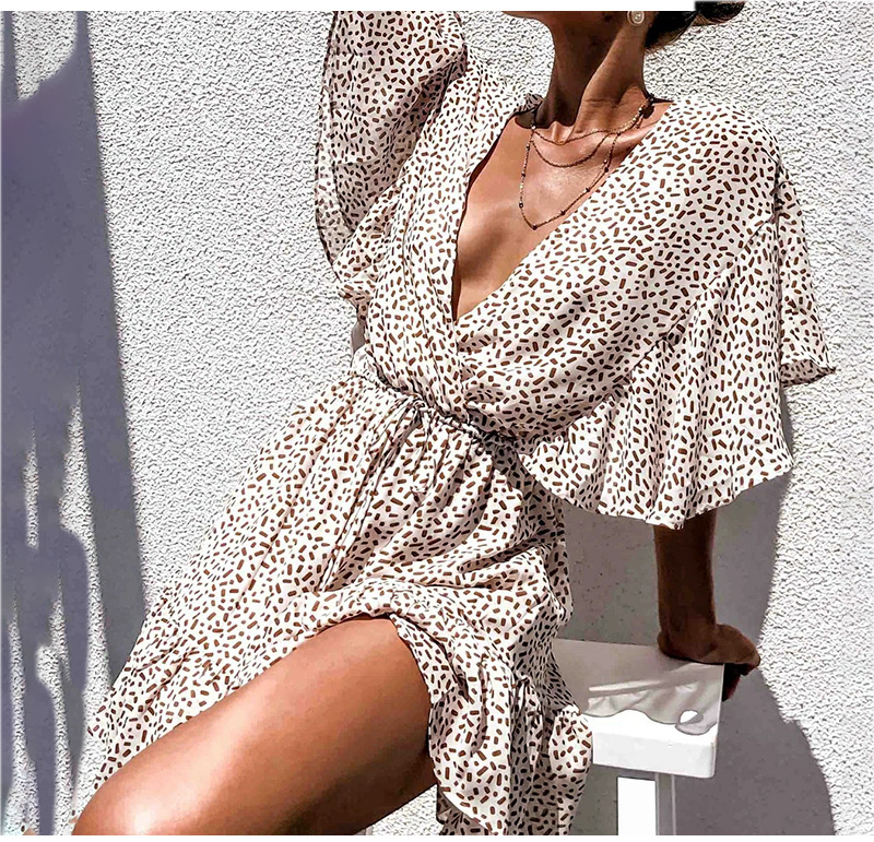 Deep V-Neck Loose Chiffon Ruffled Beach Dress NSJRM72219