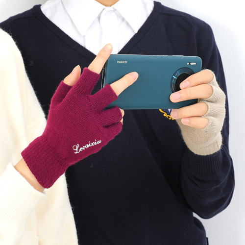 Anti-slip half-finger gloves for men and women in autumn and winter thin knitted wool student writing fingerless half-finger cycling gloves