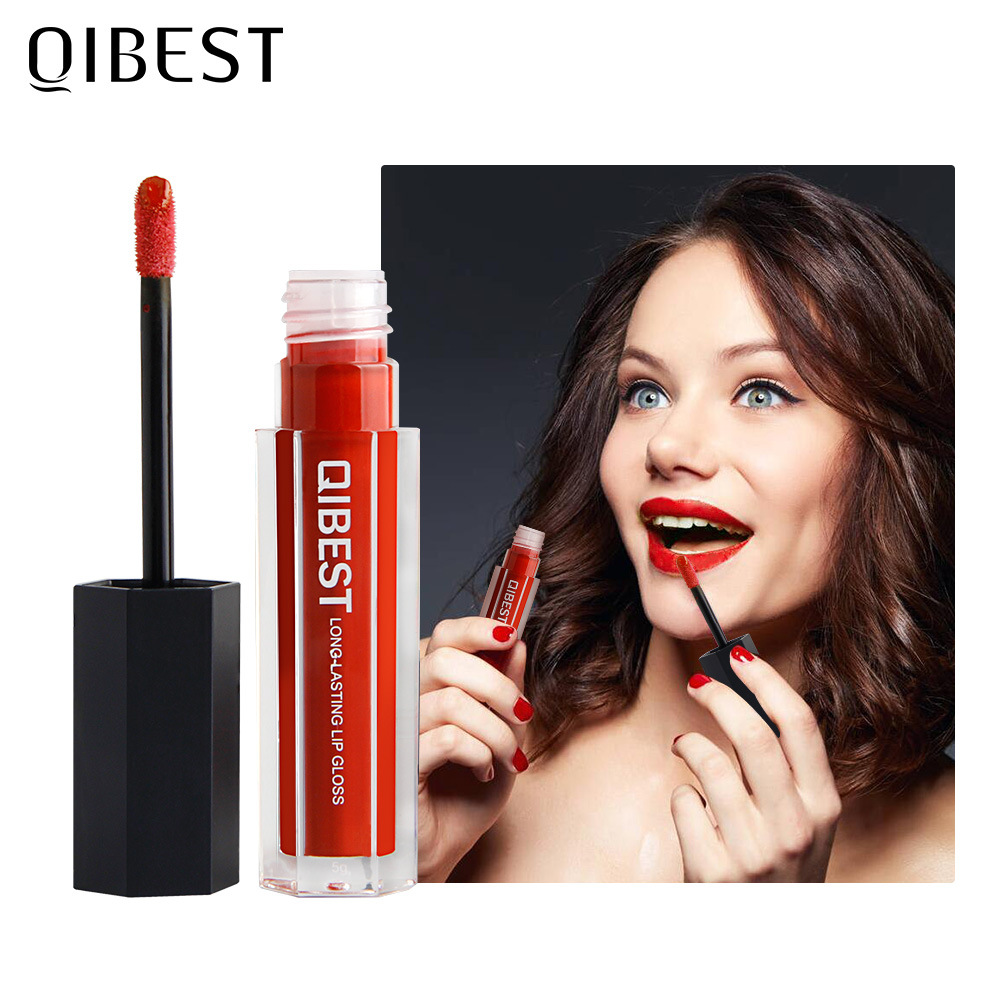 Factory wholesale QIBEST makeup hexagon lip gloss matte matte matte face makeup lip gloss non-stick Cup lip glaze liquid lipstick