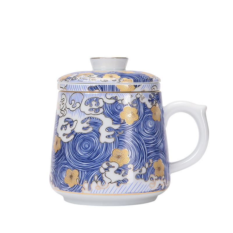 Winjiang esmalte Taza de cerámica té separación personal Oficina taza de té con tapa logo letras