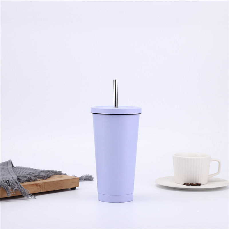 Suministro transfronterizo 304 taza de paja de acero inoxidable taza de regalo de oficina 500ml taza de vacío de paja de vacío de doble capa