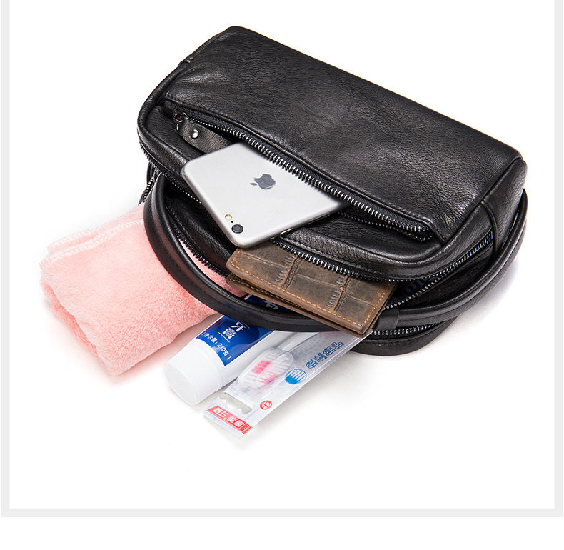 Túi cầm tay nam da bò thật cao cấp dạng clutch công sở đựng đồ vệ sinh cá nhân — màu đen, 3022 cà phê chi tiết 16