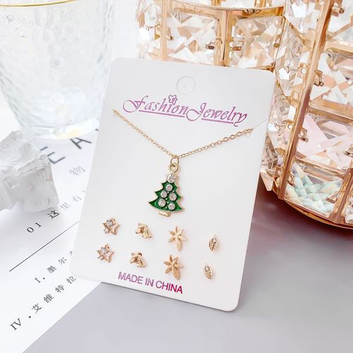 2020 New Crystal Christmas Lockchain Alloy Necklace for Women Short Style Unique Design Elegant Choker Earrings Set