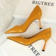 627-3 European and American fashion simple bright surface patent leather shallow mouth pointed thin heel high heels sexy show thin high heels single shoes