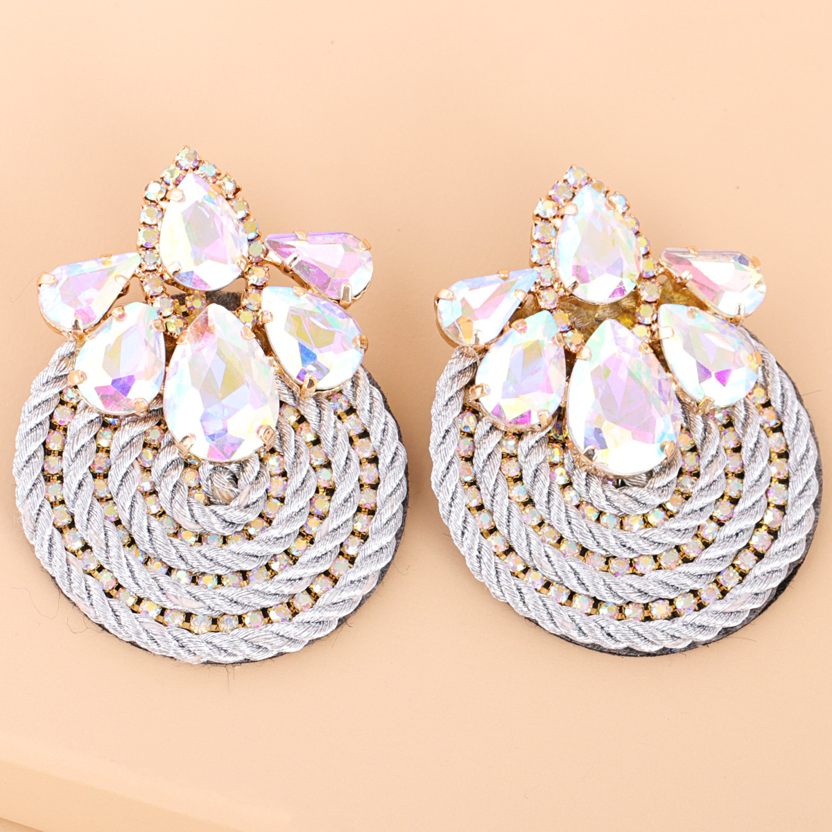 Rhinestone Geometric Round Exaggerated Earrings display picture 9