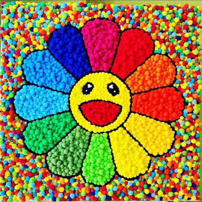 工廠小紅書高彈毛球diy村上隆同款太陽花材料60到100油畫框帶圖案