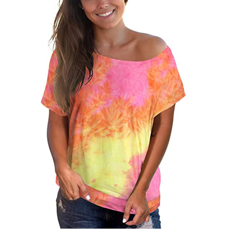 camiseta holgada de manga corta con estampado tie-dye para mujer NSKX8450