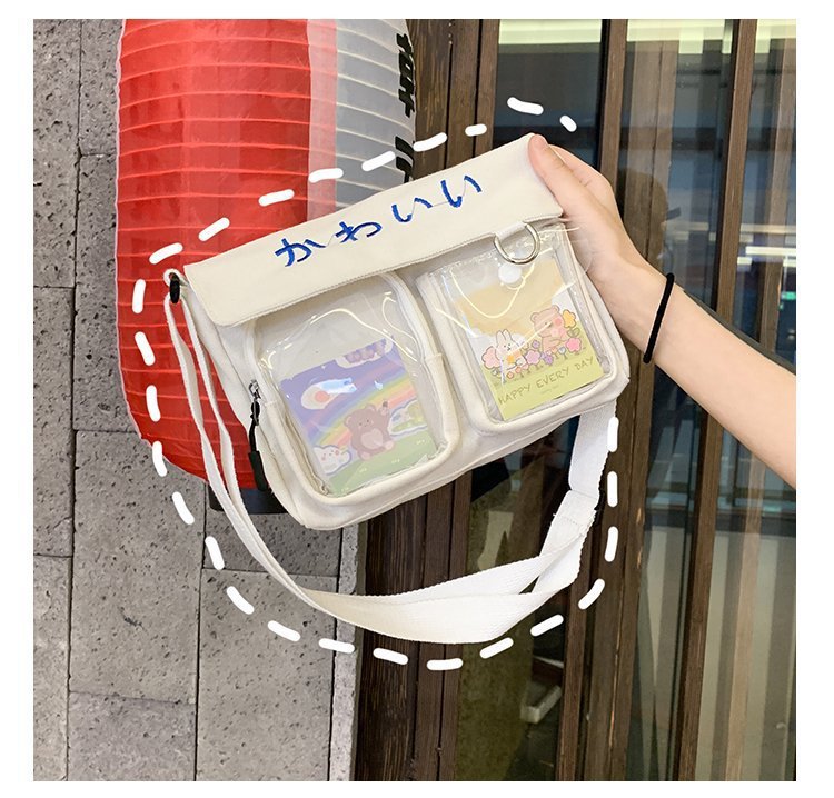 Japanische Ins College-stil Niedliche Cartoon Transparente Leinen Tasche Koreanische Chic-studenten All-match-klassen Tasche Umhang Tasche display picture 55