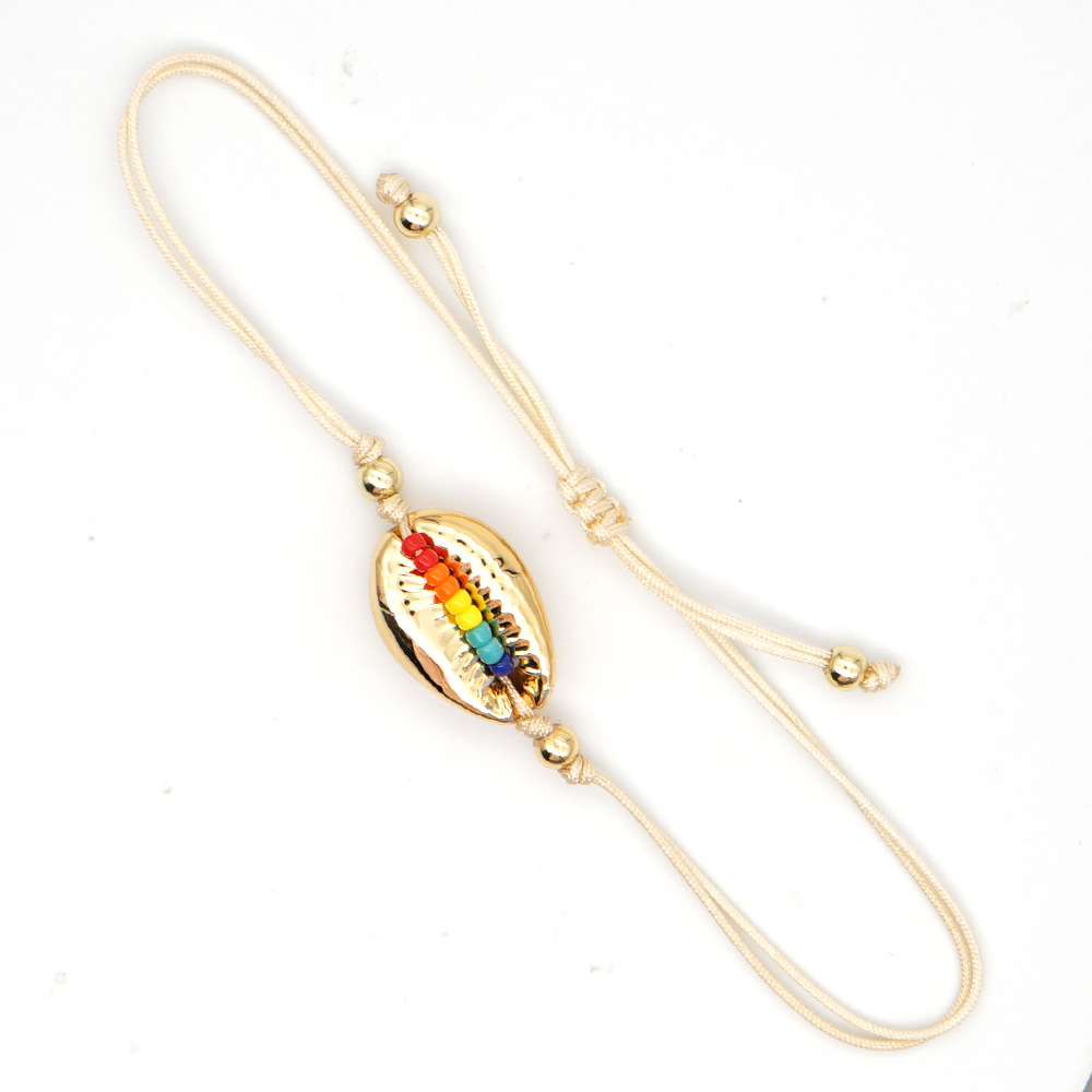 Nischen Design Netz Rot Europäische Und Amerikanische Mode Strand Wind Regenbogen Reis Perlen Gewebtes Armband Natürliche Muschel Armband Frauen display picture 9