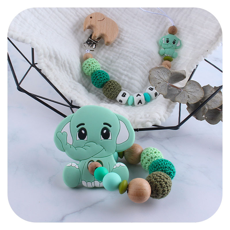 Bebé DIY creativo de haya animal de dibujos animados juguete mordedor pulsera nueva silicona elefante dientes molienda juguete